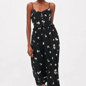 Zara Black Maxi Dress with Elegant Floral Print